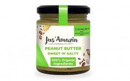 Jus' Amazin Peanut Butter Sweet 'N' Salty, Crunchy   Glass Jar  200 grams